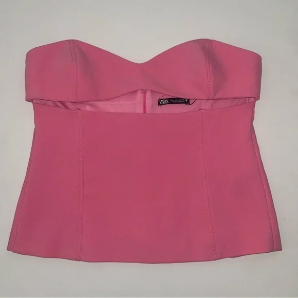 NWT Zara Barbie Pink Strapless Corset top with cut out fitted crop top L - Picture 2 of 9